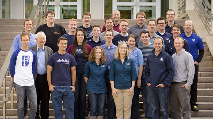 The ASA Student Chapter at BYU taken on the steps of the Eyring Science Center, Fall 2015.